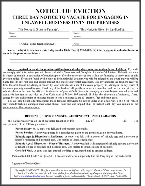 Utah Eviction Law Unlawful Business
